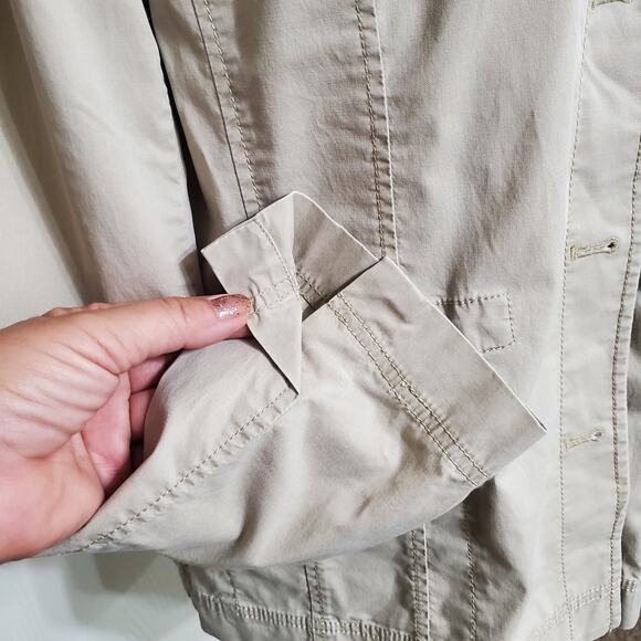 Eileen Fisher Lightweight Jacket Ruffle Collar Tan Field Jacket Stretch Medium - Picture 6 of 13